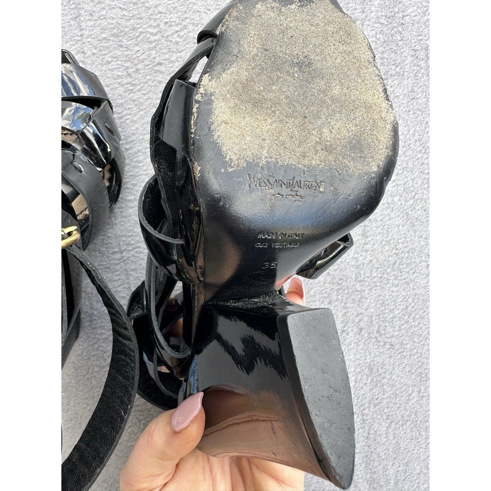 Saint Laurent YSL Wrap Wedge Sandal Patent Black Calf Leather Y2K Women Sz 5-5.5 - Picture 7 of 7